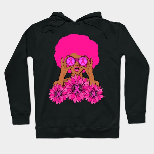 Afro Girl In October We wear Pink Breast Cancer Awareness Hoodie by Sandra Holloman